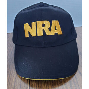 NRA Hat Cap Black and Gold with American Flag Mens Adjustable OSFM 100% Cotton